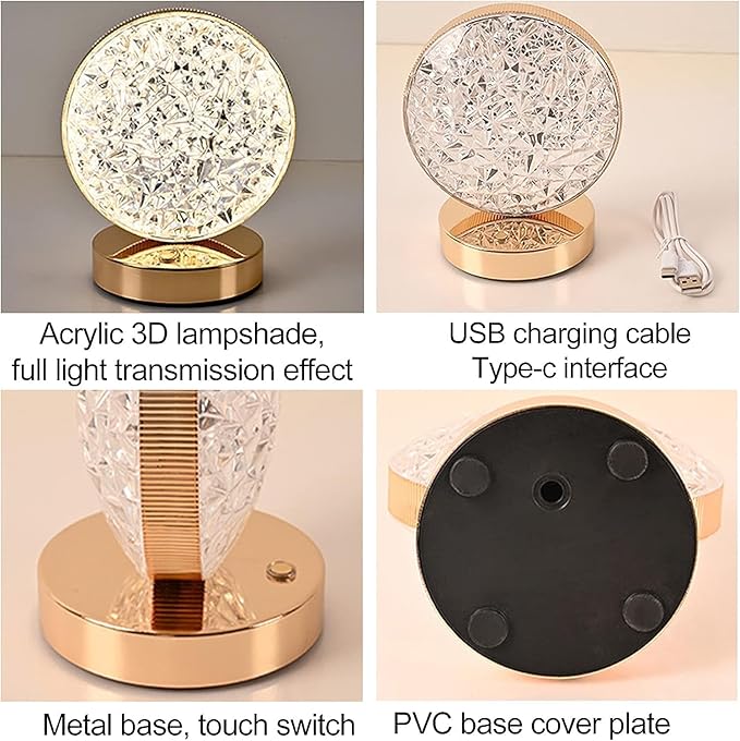 Crystal Round LED Table Lamp مصباح طاولة LED دائري كريستالي